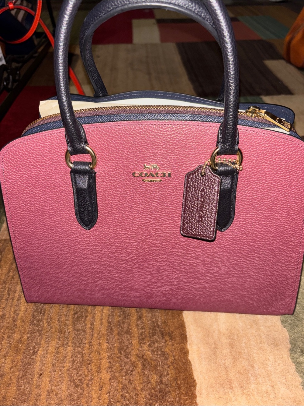 Coach Pink Dome Satchel with Black Handles